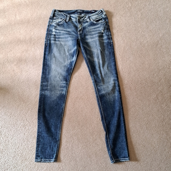 Silver Jeans Girlfriend Denim Blue Women's  28 Faded Distressed Stretch Casual - Picture 1 of 14